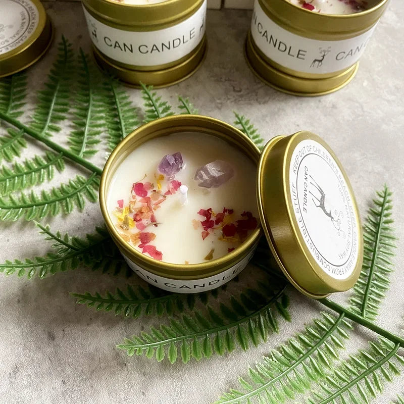 Aromatherapy Candles Crystal Stones Dried Flowers Household Candles Iron Cans Indoor Fragrance Candles Wedding Gifts Lootquake LLC