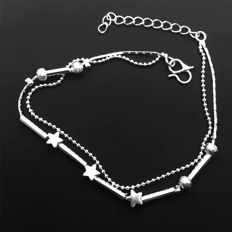Silver color Stars Anklet Double Layer plated Charms Ankle Bracelet Jewellery Anklets For Women Foot Jewelry Love 2023 new hot Lootquake LLC
