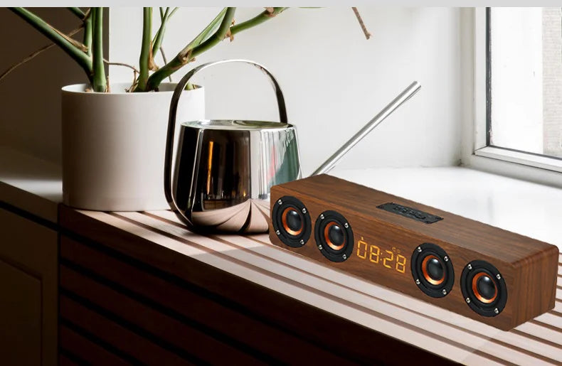Wooden Bluetooth Speaker Portable Wireless Subwoofer Clock Soundbox Home Computer Echo Wall Soundbar HiFi Stereo TF AUX U Disk Lootquake LLC