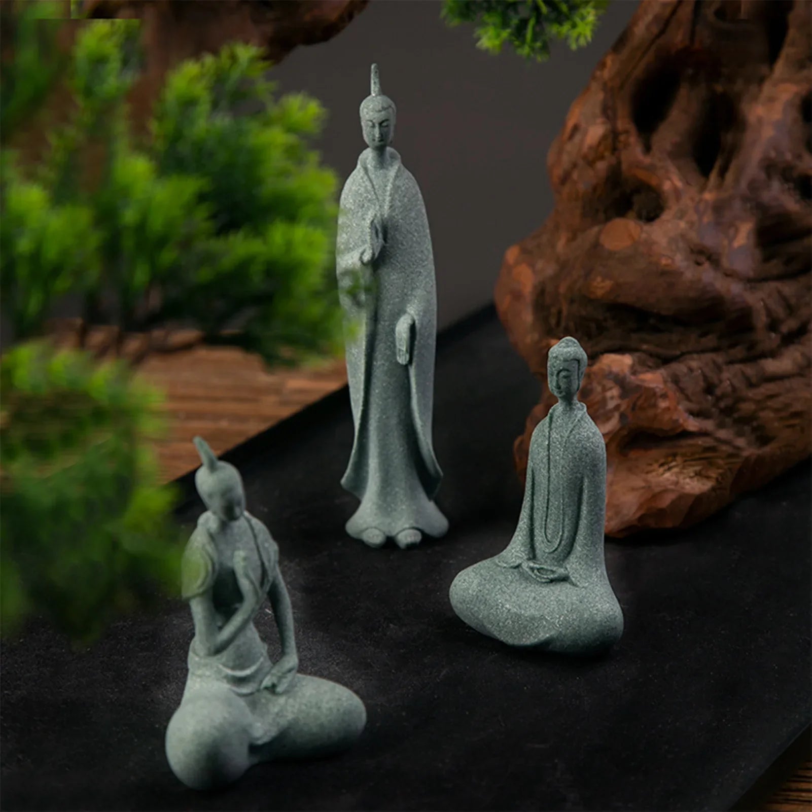 Meditating Buddha Statue Sculpture Natural Stone  Room Ornament Suitable for Office Wine Cooler Decor