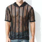 Men Mesh Shirt Transparent Long Sleeve Men Clothing Sexy Solid Party Nightclub Hooded Tops Lootquake LLC