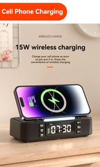 Portable Bluetooth Speaker with Wireless Charging Atmosphere Light Clock Alarm Function Double Speaker USB Charging Lootquake LLC