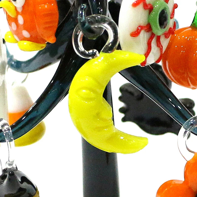 Halloween Decor Cute Glass Tree Figurine Ornaments with Mini Owl Spider Bat Pumpkin Cross Ghost Evil Eye Heart Moon Hat Pendant Lootquake LLC