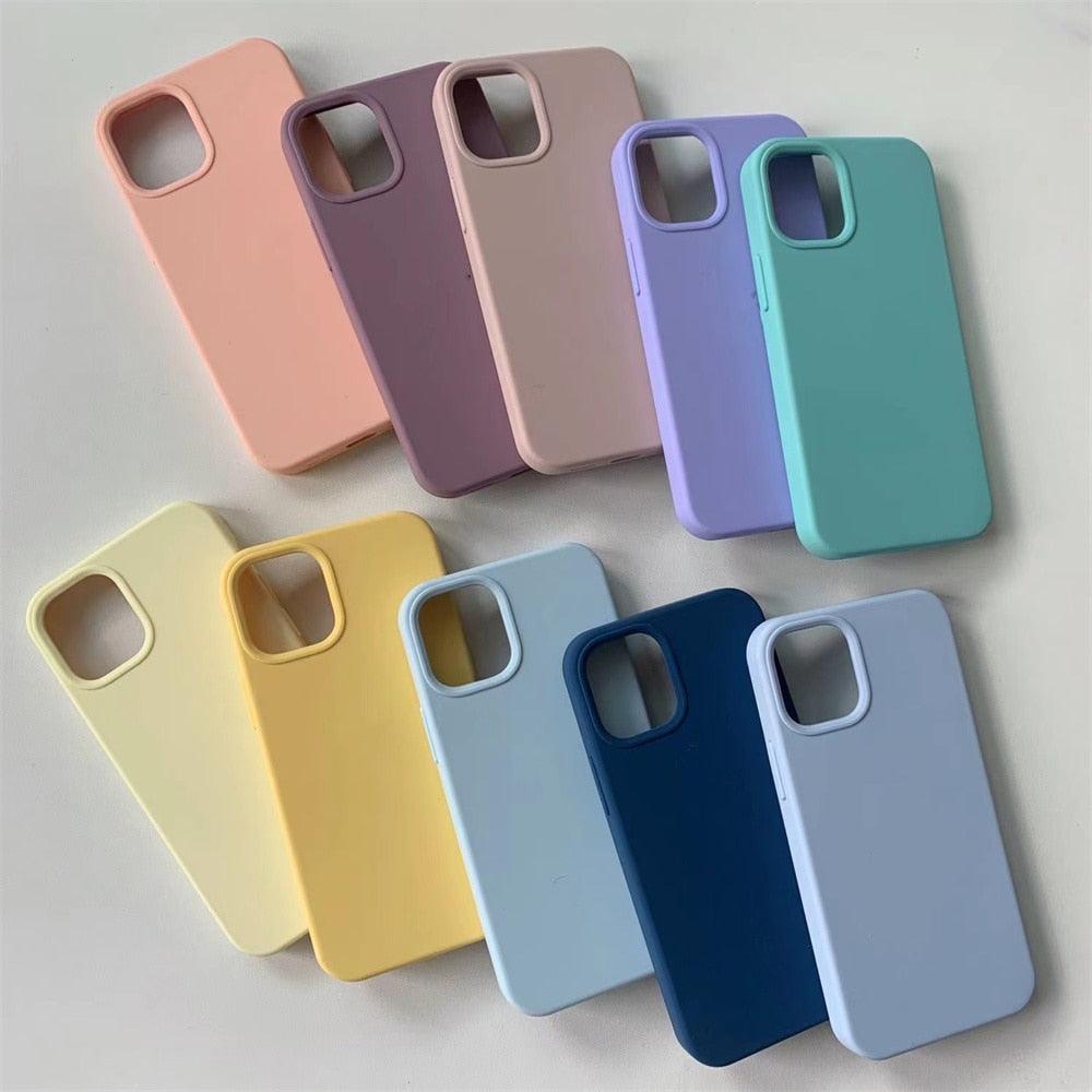 Unique Solid Color Soft Silicone Phone Cases For iPhone 13 12 11 14 Pro Max X XR XS Case For iPhone 12 13 Pro 7 8 SE Cover Silicone Phone Cover Ultra Slim Shockproof Protective Case for iPhone 14 Stevvex