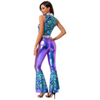 Womens Halloween Retro Hippie Cosplay Costume Party Hip-hop Dance Costume Metallic Shiny Vintage Carnival Bodysuit Jumpsuit Lootquake LLC
