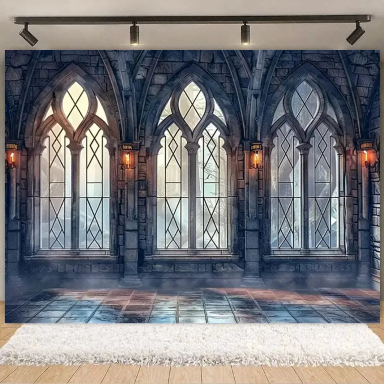 Halloween Decorations  Vintage Castle Wall Backdrop Photography Photos Stone Arched Door And Windows Design Studio Party Decor Lootquake LLC