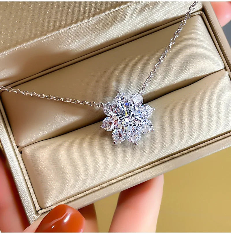 COSFIX Moissanite Necklace For Women 1 CT D Color VVS1 Excellent Cut Round Diamond Sunflower Pendant Necklace 925 Silver Jewelry Lootquake LLC