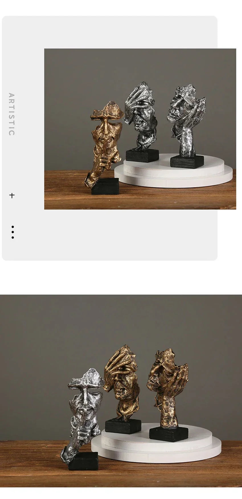 New Creative Abstract Silence Is Gold Abstract Figurine Resin Hand Face Men Statue Sculpture Home Office Living Room Desk Decor Lootquake LLC