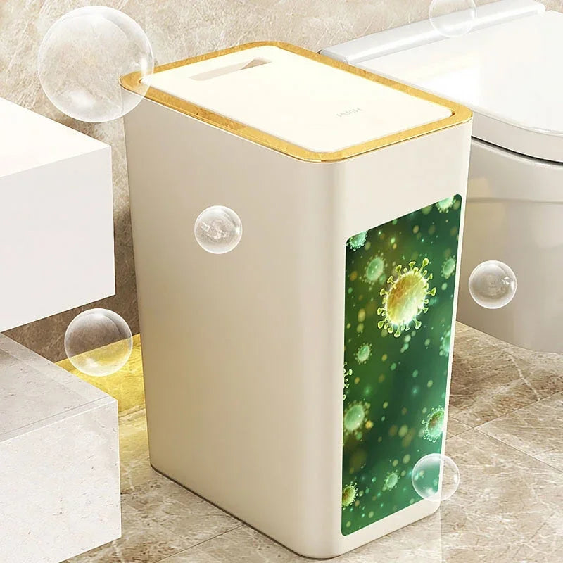 Garbage Bin with Lid Large Capacity Semi Automatic Trash Can Toilet Living Kitchen Bedroom Press Plastics Trash Bin Home Supply