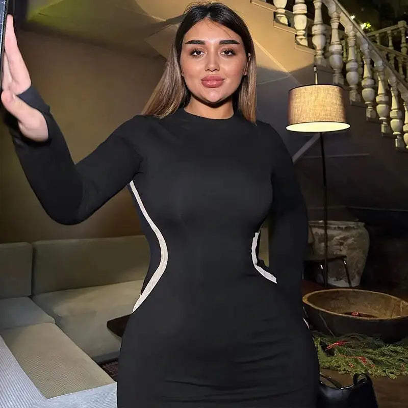 Hawthaw Women 2023 Autumn Winter Long Sleeve Party Club Streetwear Bodycon Black Long Dress Wholesale Items For Business