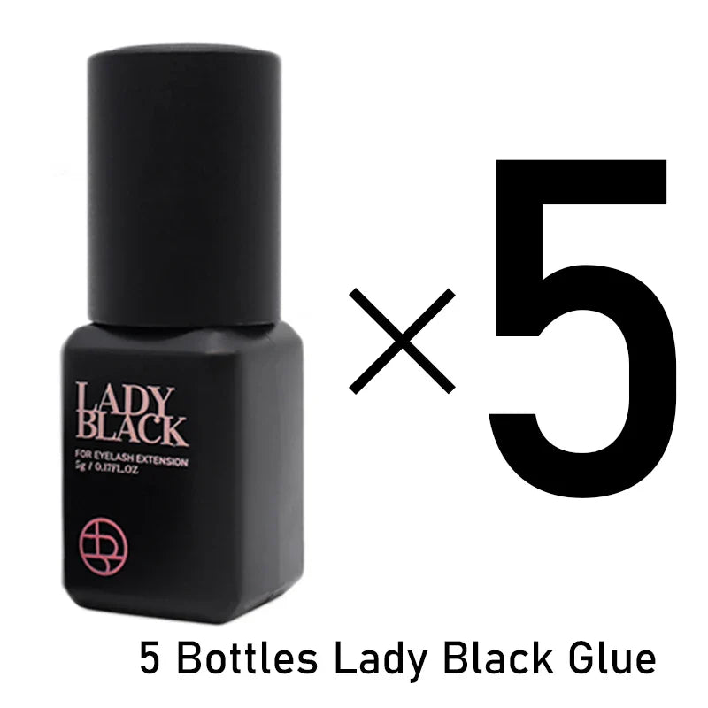 5 Bottles Lady Black Lash Glue Korea Dry Fastest Strongest False Eyelash Extensions Glue 5ml Makeup Tools Professional Adhesive Lootquake LLC