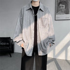Solid Color Turn-Down Collar Long Sleeve Loose Fit Shirt with Pockets - Stylish & Functional Casual Top for Men & Women M-XXXXXL