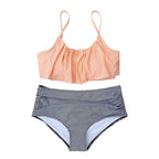 Pink Stripe High Waisted Bikini Set THRIXINE