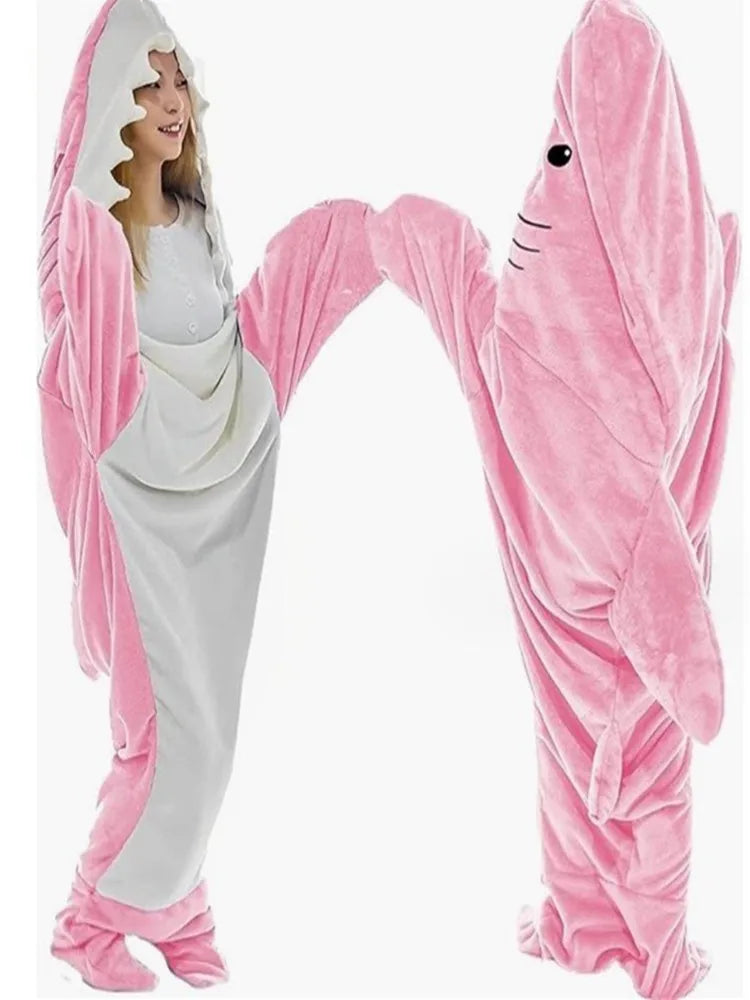 Blanket Adult Cute Shark Blanket Hoodie Wearable Blanket Super Soft Flannel Sleeping Bag Anti Kick Quilt Lootquake LLC