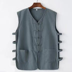 Vintage Vest Men Cotton Linen Shirt Kung Fu Vest Summer Tank Top Tang Suit Traditional Chinese Clothing Sleeveless Open Cardigan Lootquake LLC