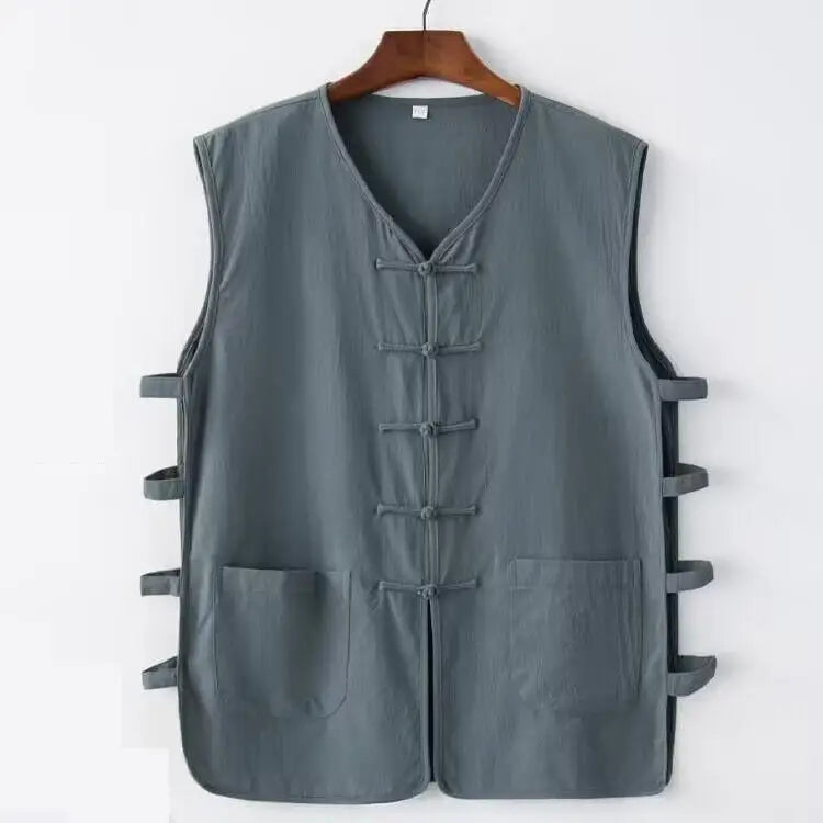Vintage Vest Men Cotton Linen Shirt Kung Fu Vest Summer Tank Top Tang Suit Traditional Chinese Clothing Sleeveless Open Cardigan Lootquake LLC