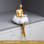 Sitting ballet girl art Golden sculpture Sitting posture ornament home accessories Statuettes Figurines office decor Statues Lootquake LLC