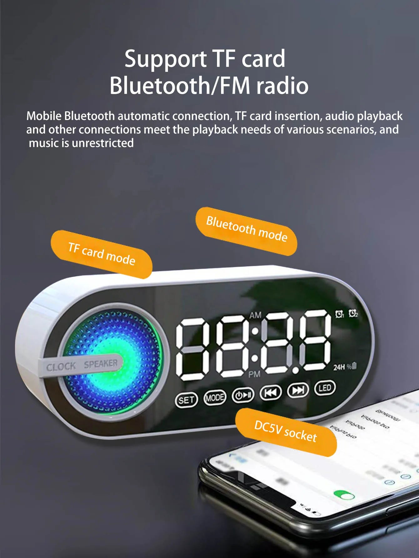 Wireless Bluetooth speaker, mini design with multiple functions as a clock, outdoor version subwoofer is powerful Lootquake LLC