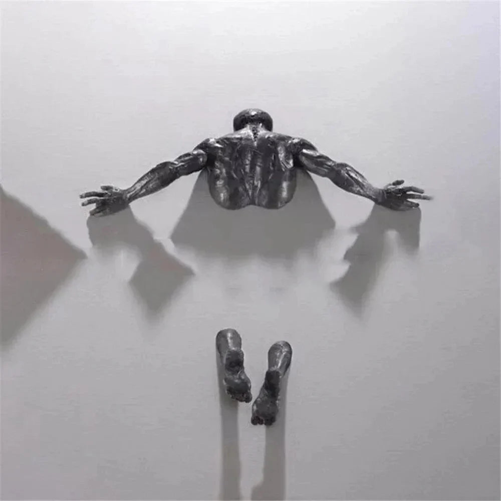 Imitation Copper Wall Decor Abstract Character Resin Rock Climbing Man Statue Sculpture Background Wall Art 3D Through Wall Lootquake LLC