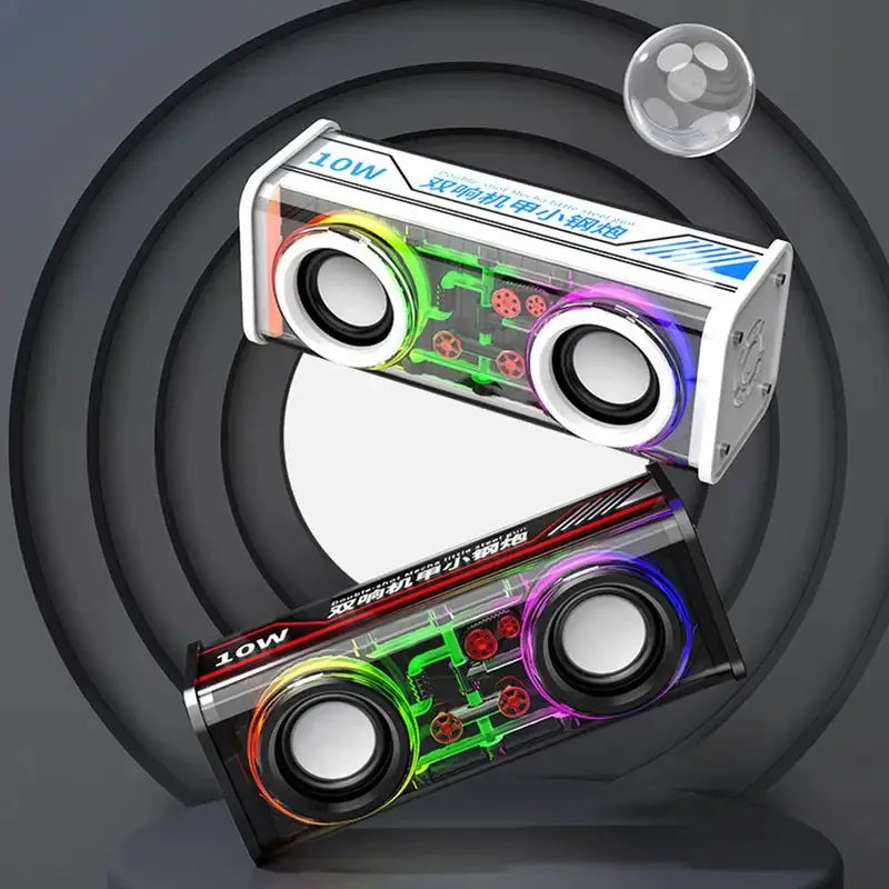 Bluetooth 5.0 Dual Speakers Wireless RGB1800mAh Transparent Mecha Speakers  Light Effect Loudspeaker Bass Subwoofer Mini Speaker Lootquake LLC