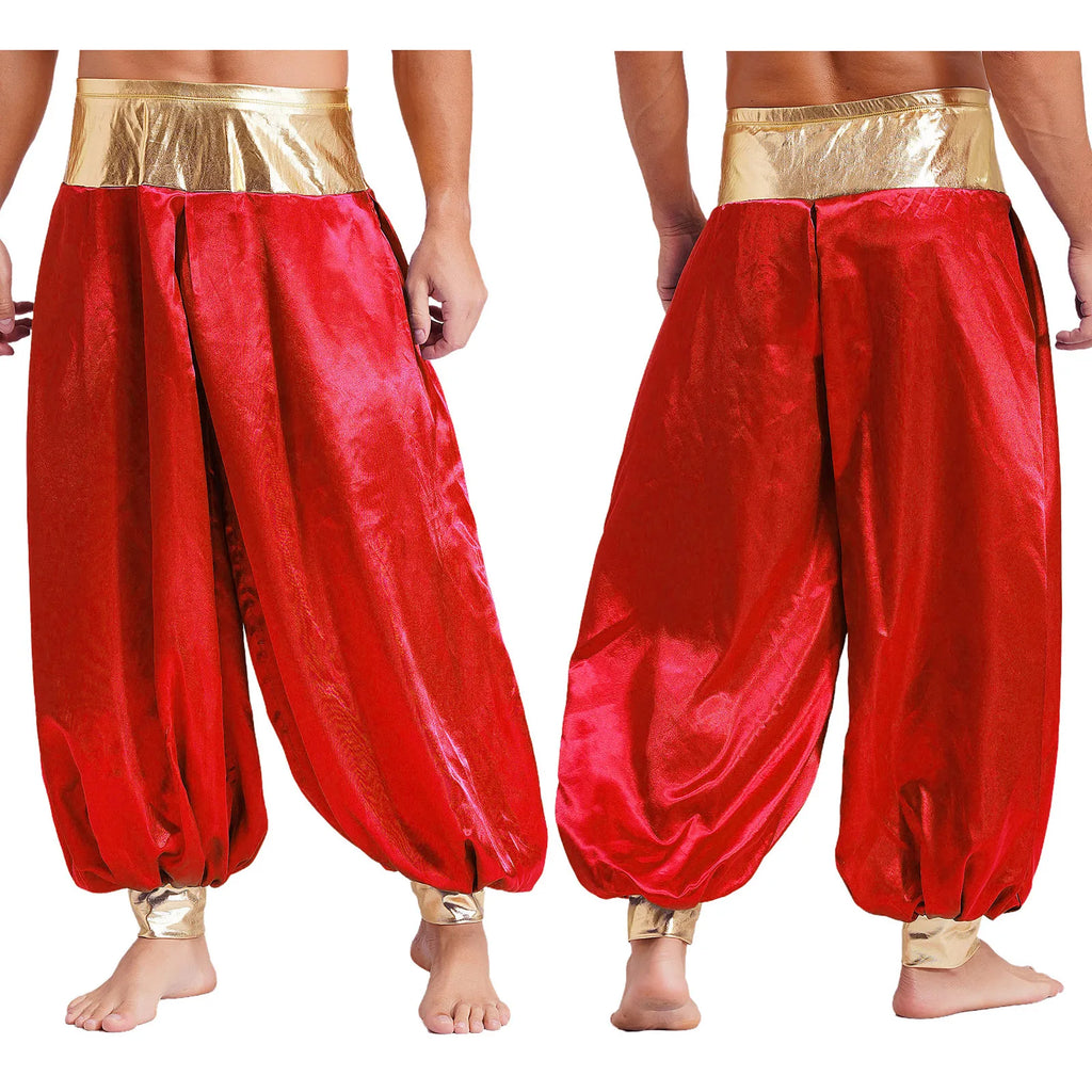 Halloween Men Arabian Indian Prince Cosplay Costume Stain Shiny Harem Trousers Arab Costume Carnival Dress Up Lantern Long Pants Lootquake LLC