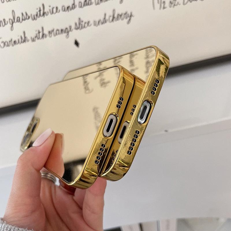 Luxury Clear Back Mirror Shock-Absorption Anti-Scratch Bright Reflection Protective Case Cover Silver Golden Mirror Shockproof Case for iPhone 14 13 12 Pro Max 11 X XR XS 8Plus iphone Hard Back Cover Stevvex