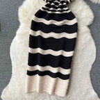 Short Sleeves Striped Long Dress Lapel Neck Hollow Out Slim Bodycon Sundress Fashion Hotsweet Knitted Beach Midi Dress
