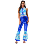 Womens Halloween Retro Hippie Cosplay Costume Party Hip-hop Dance Costume Metallic Shiny Vintage Carnival Bodysuit Jumpsuit Lootquake LLC
