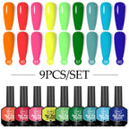 Gel Nail Polish Set, 9-piece, hypoallergenic, fragration-free, washable, advanced gel formulation for home nail and salon use