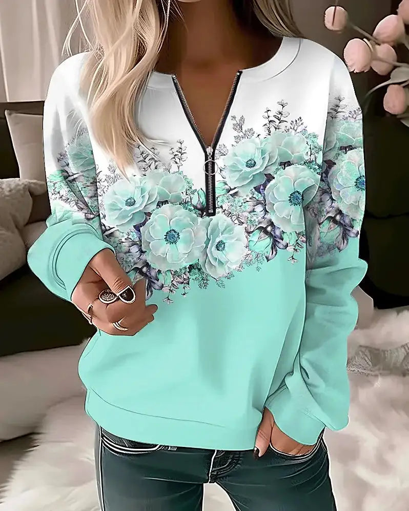 Women's Hoodies Women Fashion Floral Hoodies Flower Painting Sweatshirt Zip Up Hoodie Oversized Sudaderas Harajuku Coats Elegant Lootquake LLC