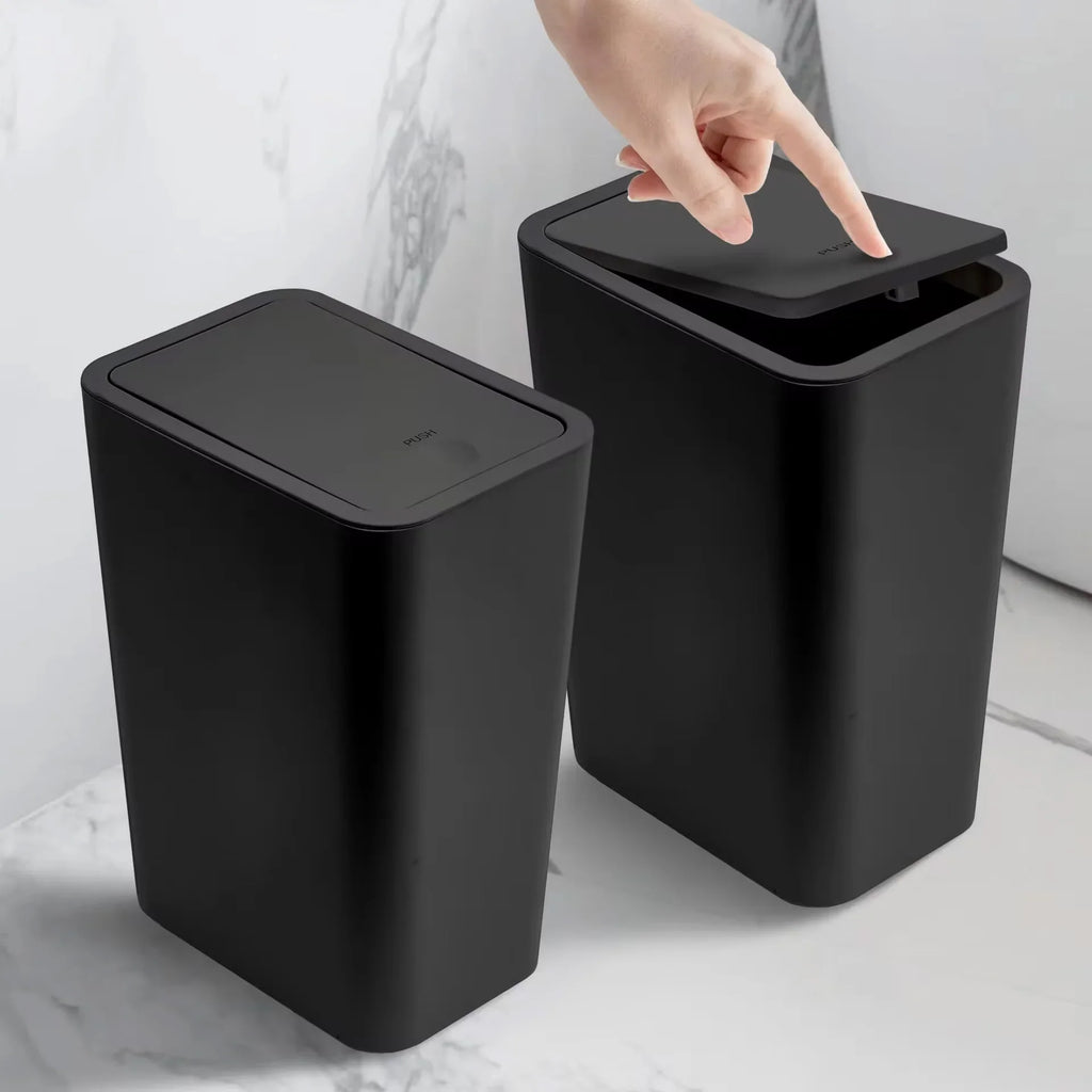Bathroom Trash Can-10L Small Garbage Can with Press Top Lid for Toilet,Bedroom,Living Room – Plastic Wastebasket with Pop-up Lid Lootquake LLC