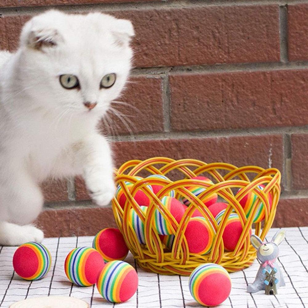10pcs Cat Toy Balls Interactive for Indoor Cat Red Rainbow Soft Foam Puppies Toy Balls Activity Chase Quiet Play Sponge Ball  Toy Balls for Dog Puppies Kittens Stevvex