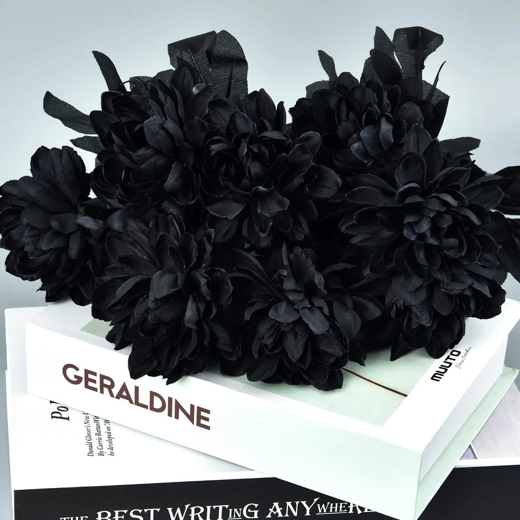 Halloween Decoration Burgundry Dahlia Black Artificial Flower Branch Arrangement Materials Fake Flower Table Home Party Decor Lootquake LLC