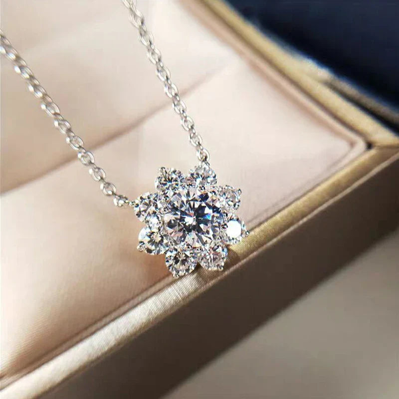 COSFIX Moissanite Necklace For Women 1 CT D Color VVS1 Excellent Cut Round Diamond Sunflower Pendant Necklace 925 Silver Jewelry Lootquake LLC