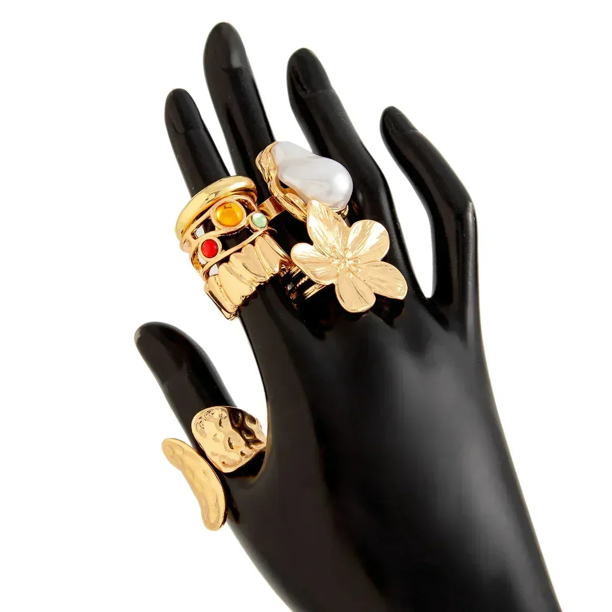 Ingemark Irregular Metal Flower Open Ring - Baroque Imitation Pearl Jewelry Femstylo