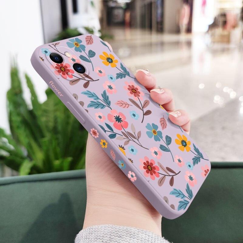 Brilliant Flowers Phone Case For iPhone 14 13 Pro Max Mini Cute Multicolored Flowers Pattern Cover Slim Silicone Shockproof Bumper Back Cover Stevvex