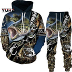 New 3D Fishing Art Print Casual Couple Hoodies Outfits Hip Hop Streetwear Hooded Sweatshirt+Sweat Pants Men's Tracksuit Set Lootquake LLC