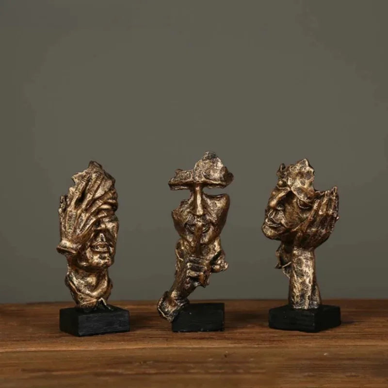New Creative Abstract Silence Is Gold Abstract Figurine Resin Hand Face Men Statue Sculpture Home Office Living Room Desk Decor Lootquake LLC