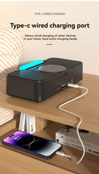 Portable Bluetooth Speaker with Wireless Charging Atmosphere Light Clock Alarm Function Double Speaker USB Charging Lootquake LLC