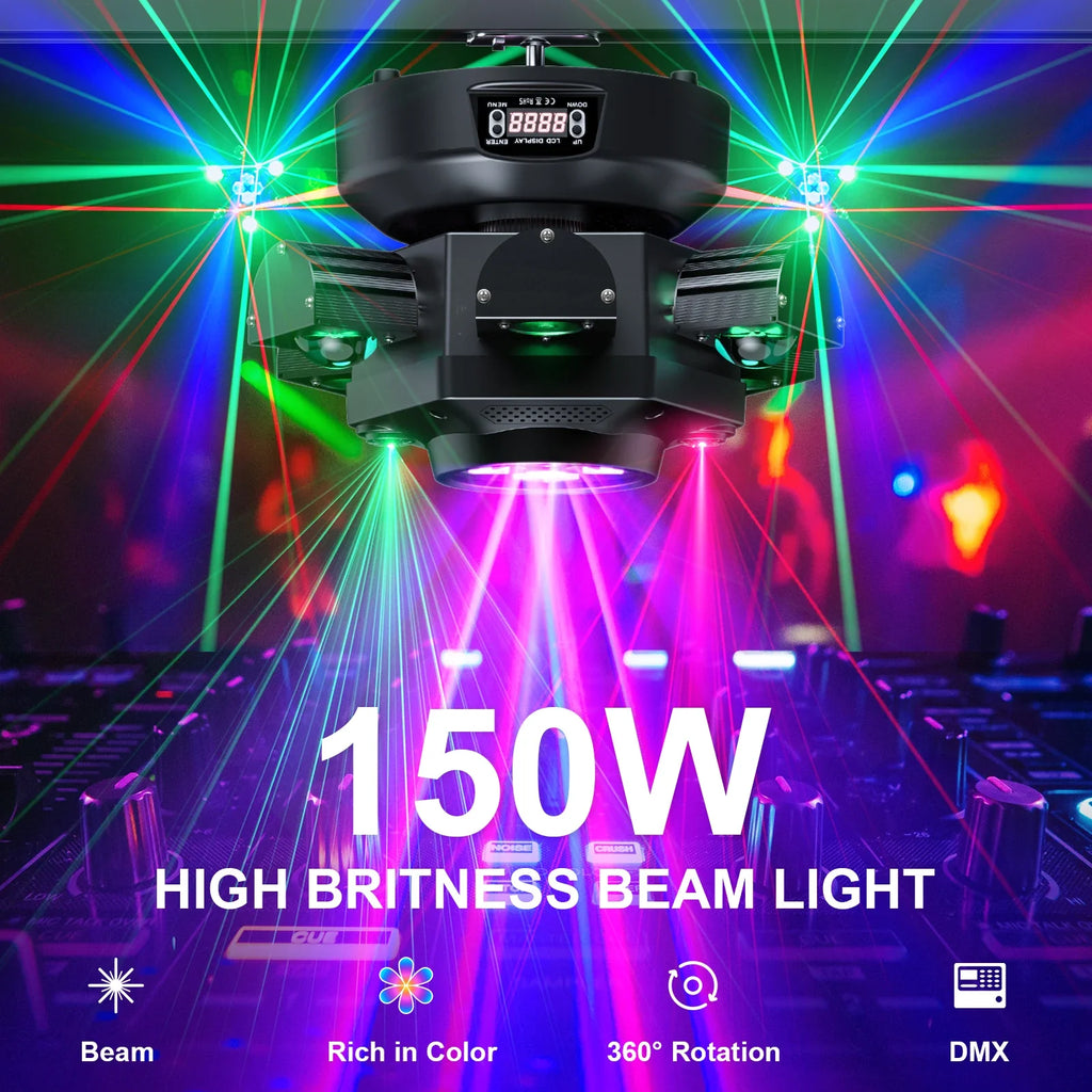 Yiflamefly 150W Moving Head DJ Lights 6 Arms Party Lights RGBW 4IN1 LED Stage Lighs DMX512 For Wedding Party Disco KTV Wedding Lootquake LLC