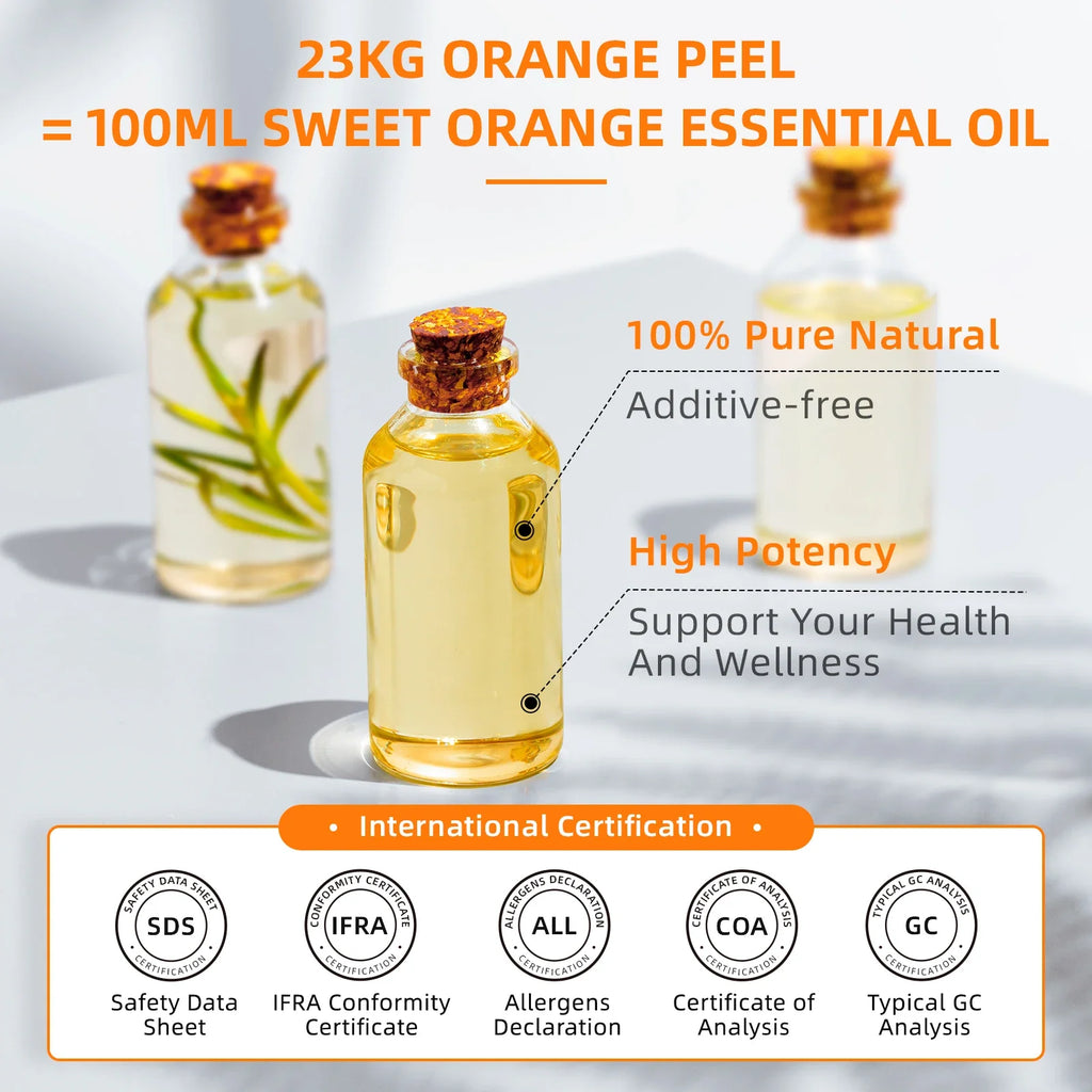 HIQILI 100ML Sweet Orange Essential Oils,100% Pure Nature for Aromatherapy, Diffuser, Humidifier, Massage, Fresh air, Candle Lootquake LLC