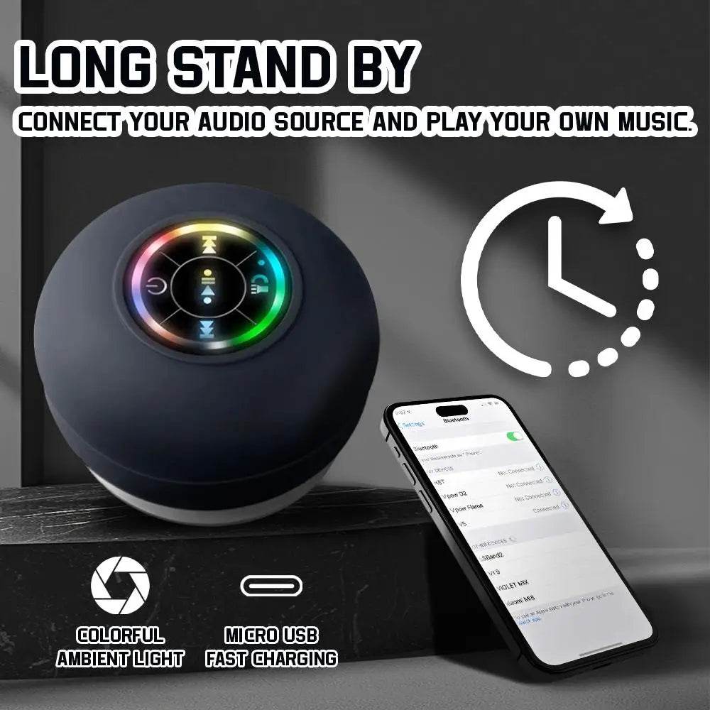 Waterproof Bluetooth Speaker with Colorful LED Lights, Strong Suction Cup & Phone Holder, Portable Mini Speaker for Outdoor/Show Lootquake LLC