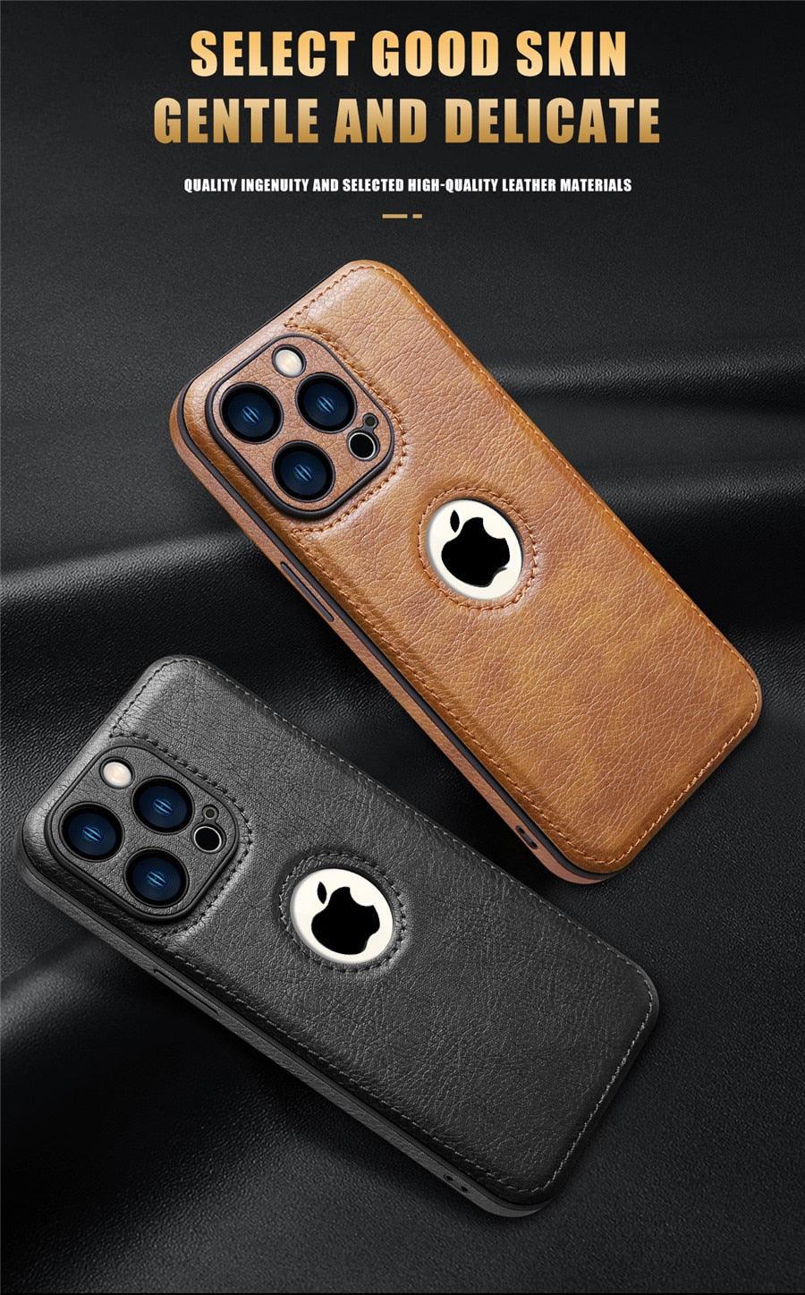 Luxury Leather Case for iPhone 14 13 12 11 Pro MAX XS XR 7 8 Plus Classic Silicone Phone Cover  Leather Case Thin Flexible Soft Grip Luxury PU Leather Cover for Men Durable Anti-Scratch Full Phone Cases Stevvex