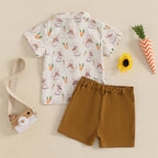 Toddler Easter Clothing Set with Short Sleeve Lapel Bunny Carrot Print Shirt and Solid Color Shorts - Adorable Boy s Easter Lootquake LLC