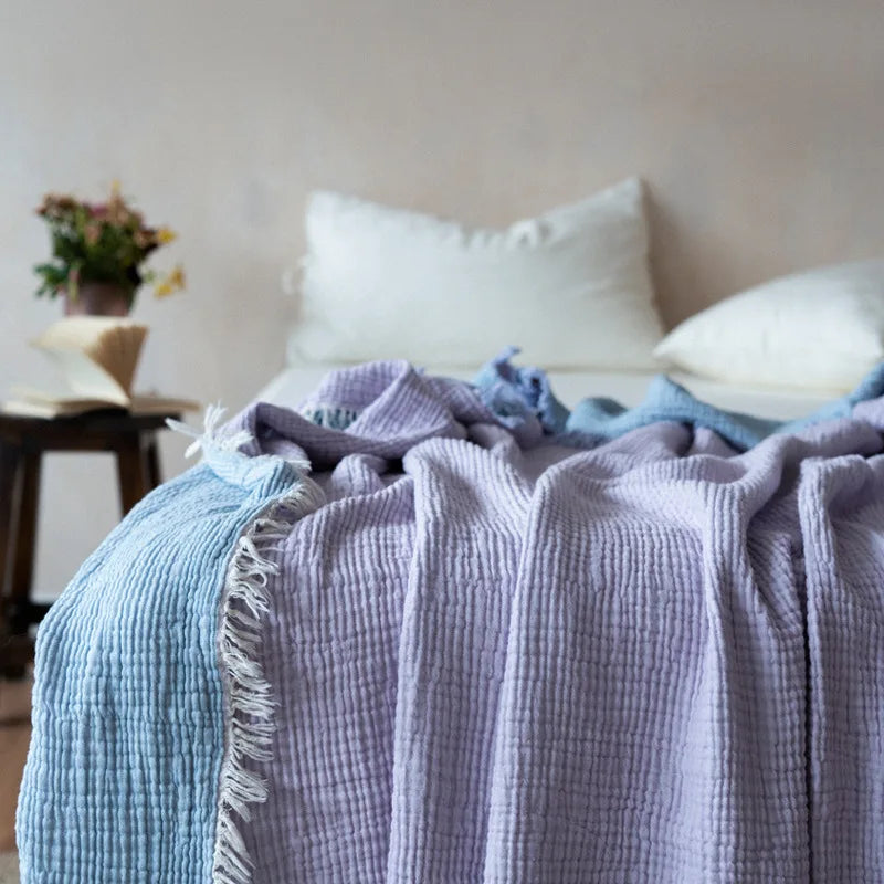 Maillard Cotton Blankets Four Layers Of Gauze Sofa Cover Blanket With Tassel AB Side Office Nap Decorative Bed Muslin Blanket Lootquake LLC