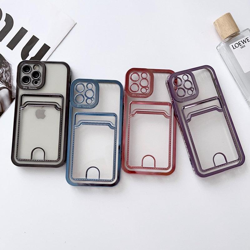 Luxury Square Phone Case For iPhone 13 11 14 12 Pro Max Mini XS XR 6s 7 8 Plus SE Cover Soft Silicone Wallet Card Holder Clear Card Slot Case Slim Fit Protective Soft Wallet Case Stevvex
