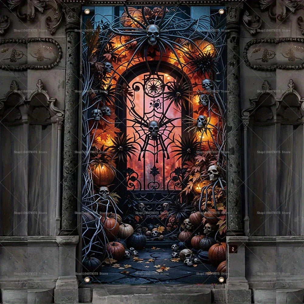 Halloween Party Decorations Spooky 2D Door Banner Party  Skull Pumpkin Wizard Porch Banner   Photo Booth Frame Prop Supplies Lootquake LLC