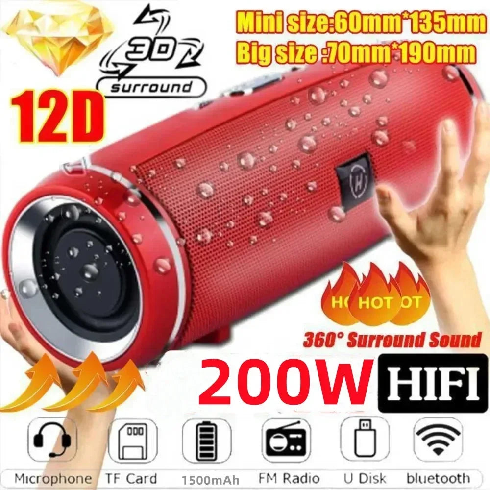 Portable Wireless Bluetooth Speaker 200W High Power Subwoofer Outdoor Waterproof Soundbox with FM Radio USB TF card Boom Box Lootquake LLC