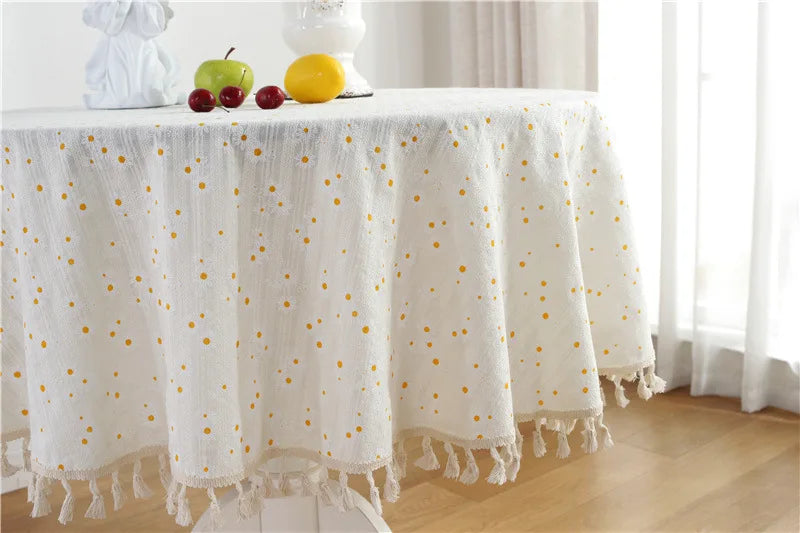 Cotton Table Cloth Round Tablecloth with Tassel Dust-Proof Floret Circular Table Cover for Kitchen Dinning Room Tabletop Decor Lootquake LLC