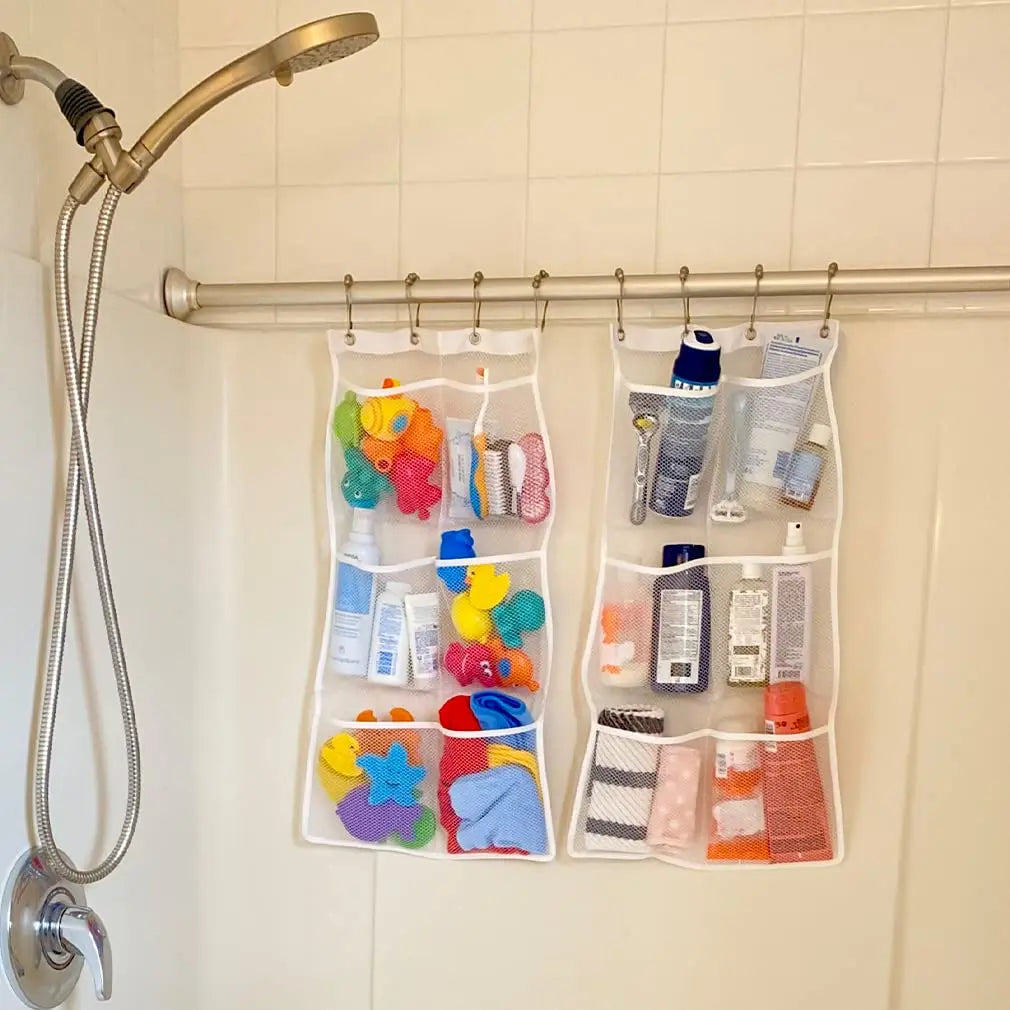 Hanging Storage Bag Mesh Shower Organizer Bathroom Storage Rack Home Organization Home Storage Organization Bathroom Accessories Lootquake LLC